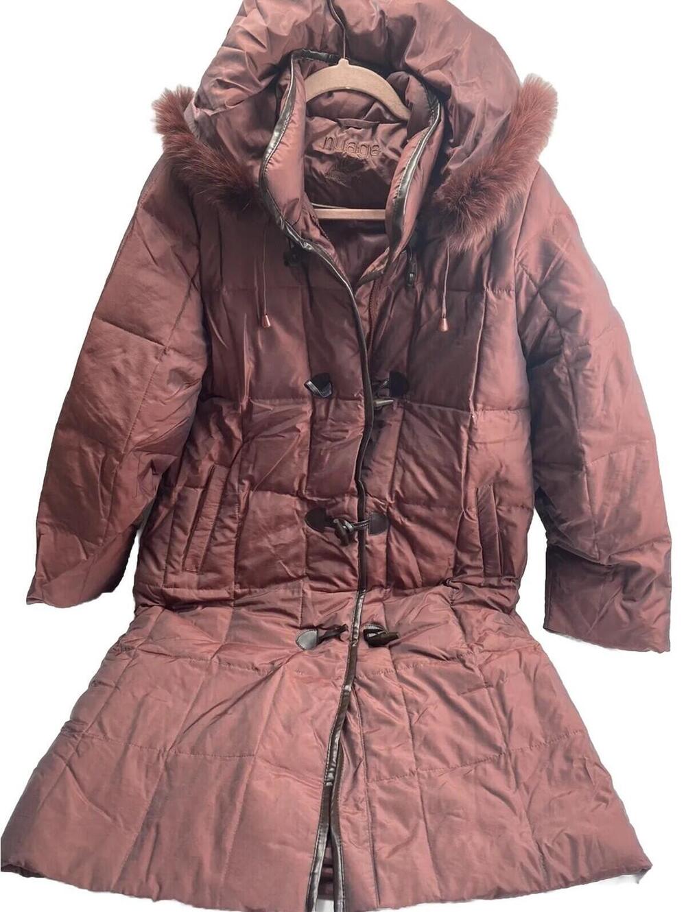 Nuage Down Fur Trim Coat – Small Winter Coat, Burgundy Wine Color VINTAGE